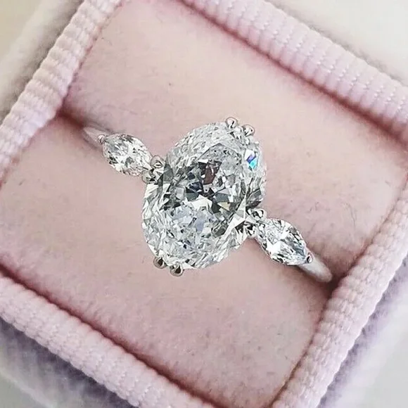 New 925 Silver Oval Cut Promise Diamond Ring 💍 - Picture 1 of 5